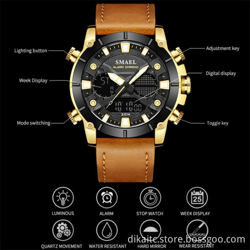 SMAEL New Fashion Men Watch Leather Strap Quartz